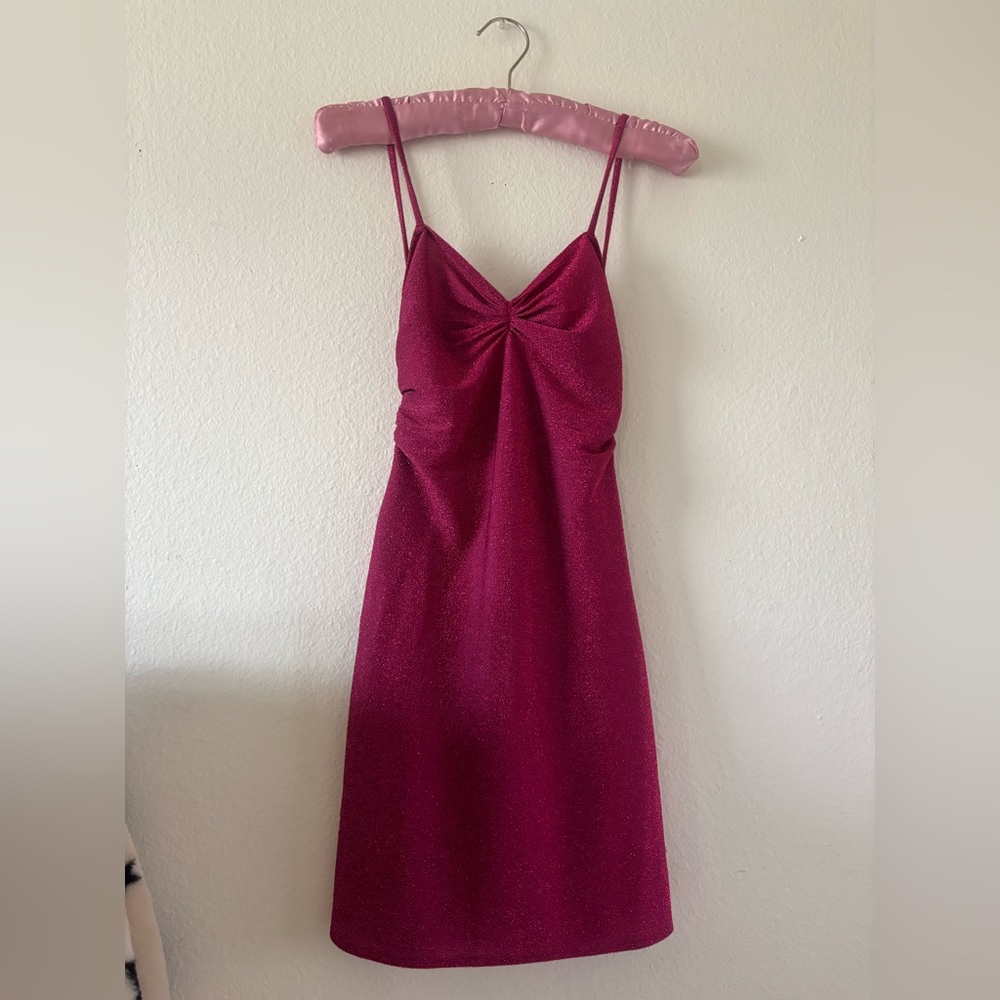 Pink Sparkle Reformation drop back dress